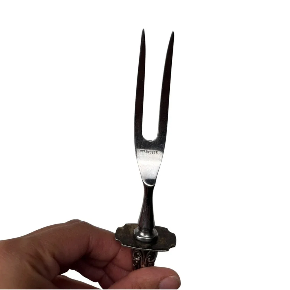 Vintage Stainless Steel Serving Fork Ornate Handle‎ Table Decor A72Q